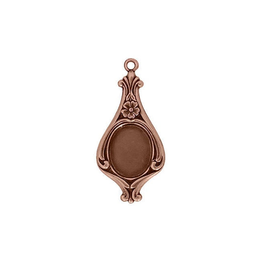Drop Settings for 10x8mm Flat Back Stones and Cabochons - Antiqued Copper Ox - Nickel Free Made in the USA - Pendant for Earrings with Loop