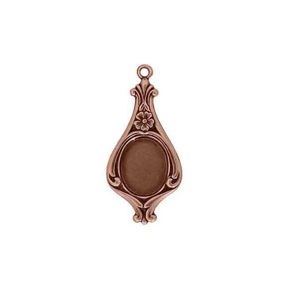 Drop Settings for 10x8mm Flat Back Stones and Cabochons - Antiqued Copper Ox - Nickel Free Made in the USA - Pendant for Earrings with Loop