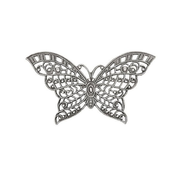 Butterfly Filigree with Lacy Wings - Antiqued Silver Ox - Intricate Detail Dapt Wings Rare Filigree - 1 Piece - High Quality European Brass