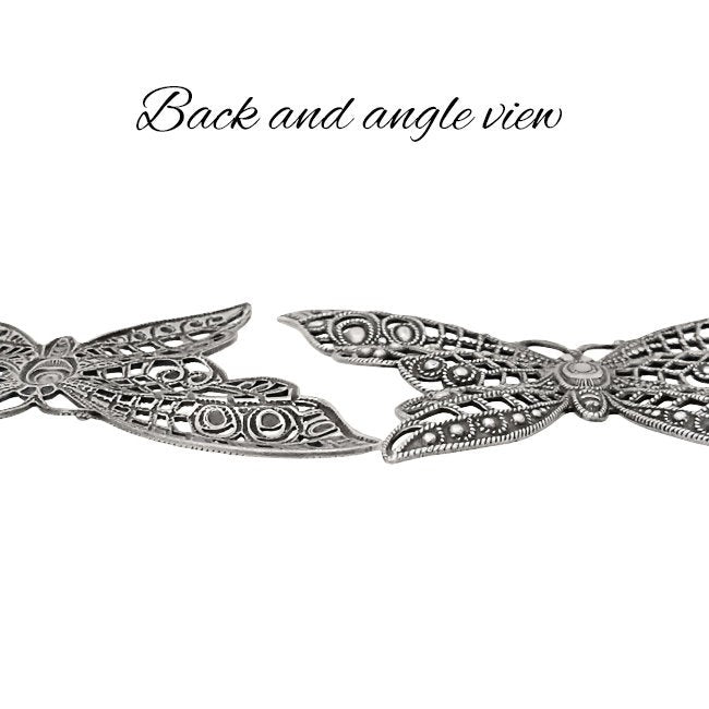 Large Butterfly Filigree with Lacy Wings - Rare - Antiqued Silver Ox - Intricate Detail Dapt Wings - 1 Piece - High Quality European Brass