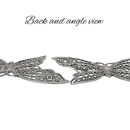 Large Butterfly Filigree with Lacy Wings - Rare - Antiqued Silver Ox - Intricate Detail Dapt Wings - 1 Piece - High Quality European Brass