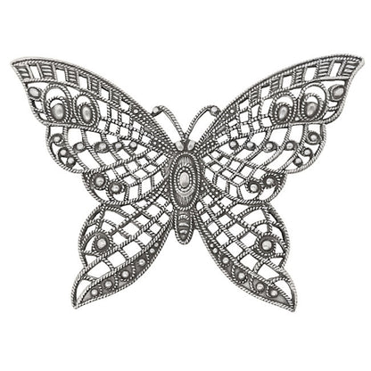 Large Butterfly Filigree with Lacy Wings - Rare - Antiqued Silver Ox - Intricate Detail Dapt Wings - 1 Piece - High Quality European Brass