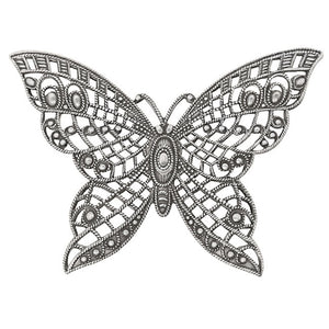 Large Butterfly Filigree with Lacy Wings - Rare - Antiqued Silver Ox - Intricate Detail Dapt Wings - 1 Piece - High Quality European Brass