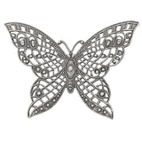 Large Butterfly Filigree with Lacy Wings - Rare - Antiqued Silver Ox - Intricate Detail Dapt Wings - 1 Piece - High Quality European Brass