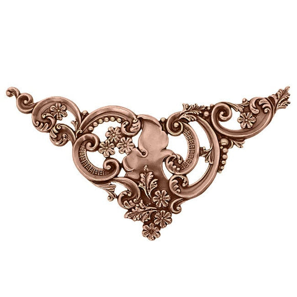 Large Corner Stampings - Antiqued Copper Ox - Art Nouveau Floral Flourish Scrapbooking Corners With Cut Outs Victorian Style - 1 Piece