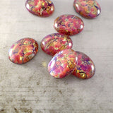 Colorful Czech Glass Faux Opal Oval Cabochons - Glass Opal Cabs - 18x13mm 18mm - Fuchsia, Red, PInk, and Yellow - Scrapbook Embellishments