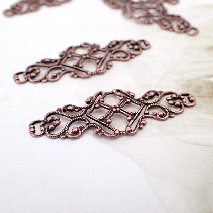 Lacy Copper Filigrees - 6 Pieces Vintage Victorian Style Antiqued Copper Ox - Scrapbook Embellishments - Antique Renaissance Steampunk