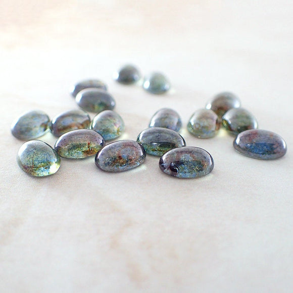 8x6mm Oval Transparent Lumi Green Luster Czech Glass Cabochons - 8mm 8 x 6 mm - For Antique Style Jewelry Scrapbook Embellishments
