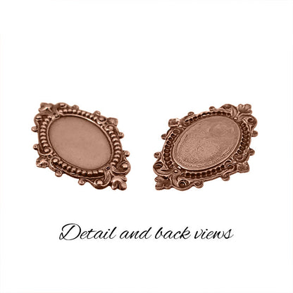 Antique Style Setting for 18x13mm Oval Flat Back Stones and Cabochons - Copper Ox - Nickel Free for Victorian Renaissance Designs - 2 Pieces