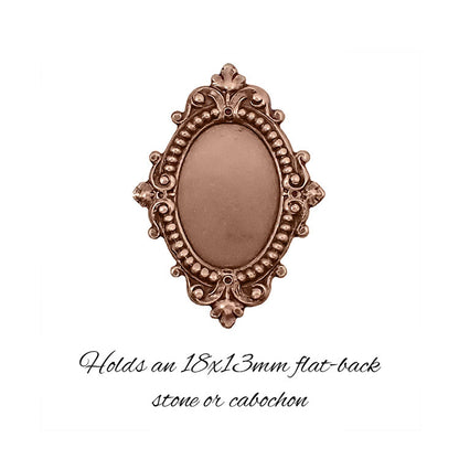 Antique Style Setting for 18x13mm Oval Flat Back Stones and Cabochons - Copper Ox - Nickel Free for Victorian Renaissance Designs - 2 Pieces