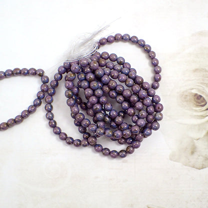 Czech Pressed Glass Beads - 6mm Smooth Round - Deep Purple Picasso