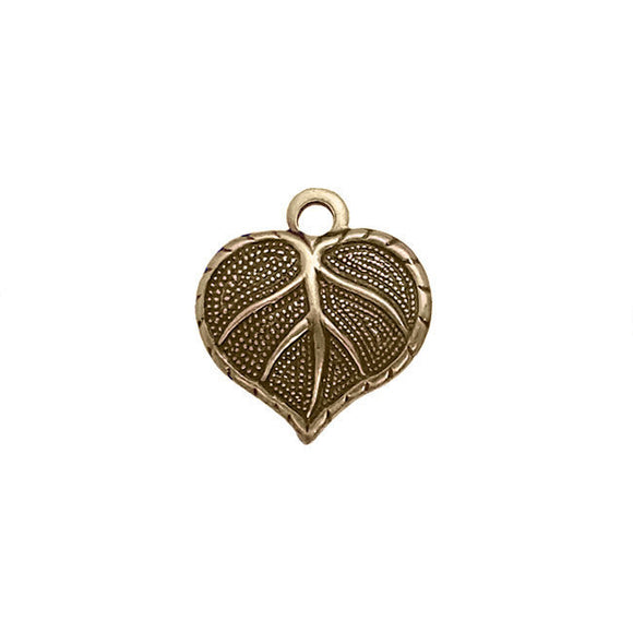 Heart Shaped Leaf Charms - Antiqued Brass Ox
