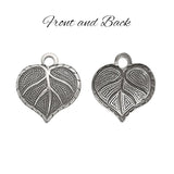 Heart Shaped Leaf Charms - Antiqued Silver Ox Plated Brass