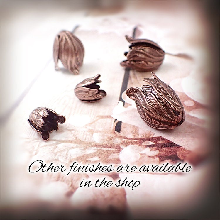 Large Tulip Caps - 2 Pieces - Antiqued Brass - 3D Flower End Cap Stampings Made in the USA - Vintage Style Jewelry Making Supplies