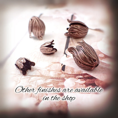 Small Tulip Caps - 2 Pieces - Antiqued Copper Ox Plated Brass - 3D Flower Stampings Made in the USA - Vintage Style Jewelry Supplies