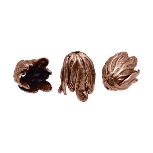 Small Tulip Caps - 2 Pieces - Antiqued Copper Ox Plated Brass - 3D Flower Stampings Made in the USA - Vintage Style Jewelry Supplies