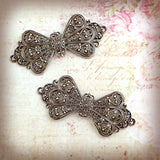 Lacy Victorian Bow Filigree - Antiqued Brass Ox Connectors - Intricate Detail Nickel Free - 1 Piece - High Quality Vintage European Brass