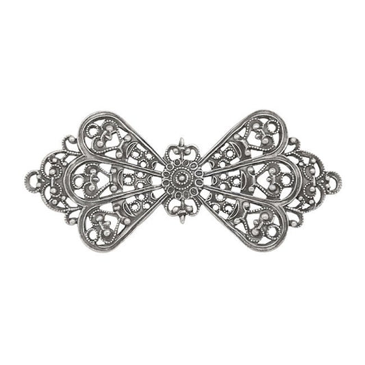 Lacy Victorian Bow Filigree - Antiqued Silver Ox Connectors - Intricate Detail Nickel Free - 1 Piece - High Quality Vintage European Brass