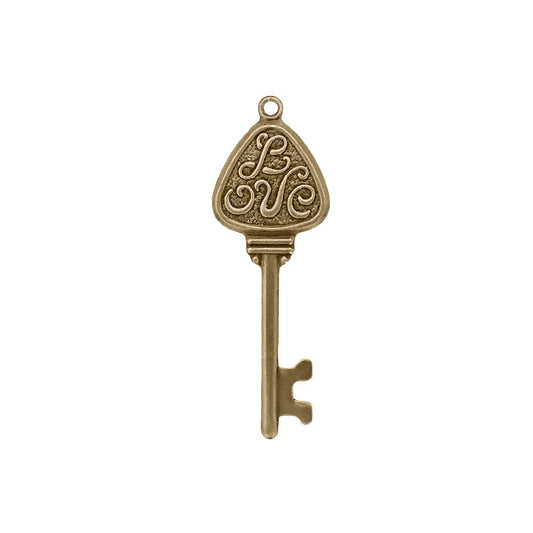 Love Key Brass Pendants - Antiqued Brass Ox Bronze Colored Key Charms with Hole and Flat Backs- USA Made Scrapbook Embellishments