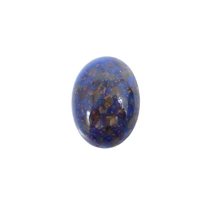 Unusual Cobalt Blue Silk Topaz Mix with Copper Foil Handmade Czech Glass Cabochons - Pearly Dark Blue - 18x13mm Oval Flat Back Stone 1 Piece