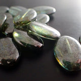 Lumi Green Luster Ovals - 15 Pressed Glass Beads 16x11mm Rustic Mottled Finish for Jewelry Making - Flat Oval Beads