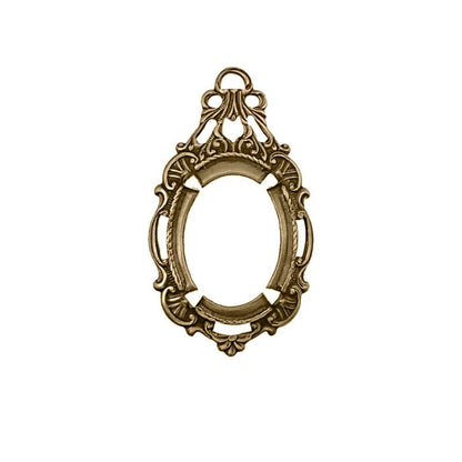 Pendant Setting for 18x13mm Flat Back Stones and Cabochons - Antiqued Brass Ox with Prongs - Nickel Free Made in the USA