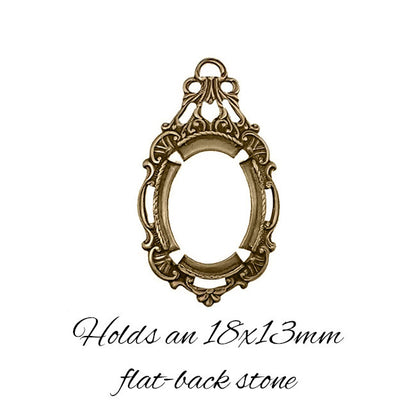 Pendant Setting for 18x13mm Flat Back Stones and Cabochons - Antiqued Brass Ox with Prongs - Nickel Free Made in the USA