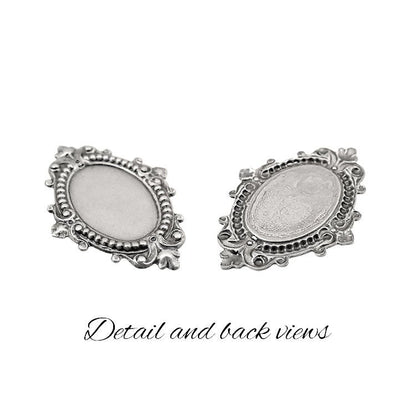 Silver Ox Antique Style Setting for 18x13mm Oval Flat Back Stones and Cabochons - Nickel Free for Victorian Renaissance Designs - 2 Pieces