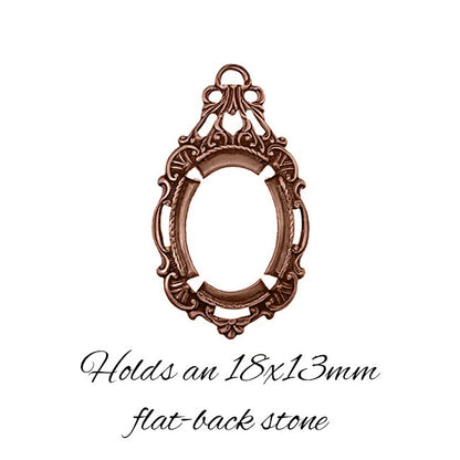 Copper Ox Pendant Setting for 18x13mm Flat Back Stones and Cabochons - Antiqued Copper Prongs - Nickel Free Made in the USA