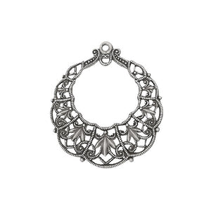 Filigree Hoops with Loop - Detailed Antiqued Silver Ox for Earrings - 2 Pieces - European Filigree Victorian French Renaissance Style