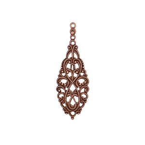 Intricately Detailed European Filigree Pendant Drops - Antiqued Copper Ox for Earrings - Victorian French Renaissance Rustic Gothic Style