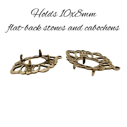 Settings - Floral Filigree for 10x8mm Flat Back Stones and Cabochons
