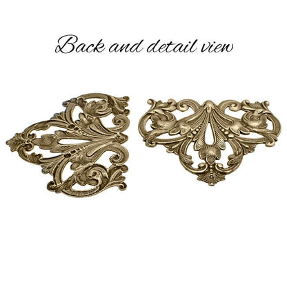 Large Flourish Stampings - Antiqued Brass Ox Bronze - Large Scrapbooking Corners Victorian Style - Nickel-Free Necklace Base Filigree