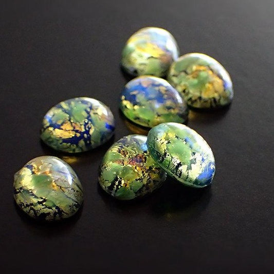 Czech Glass Cabochons - 10x8mm Light Green Opal