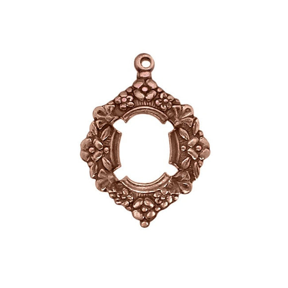 Floral Pronged Settings for 10x8mm Flat Back Stones and Cabochons - Antiqued Copper Ox with Prongs and Loop - Nickel Free - 2 Pieces