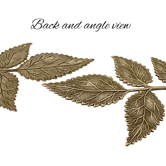 Large Leaves Stamping - Antiqued Brass Ox - Vintage Style Jewelry Making Supplies - Made in the USA - 1 Piece - Mulitple 5 Leaf Spray Branch