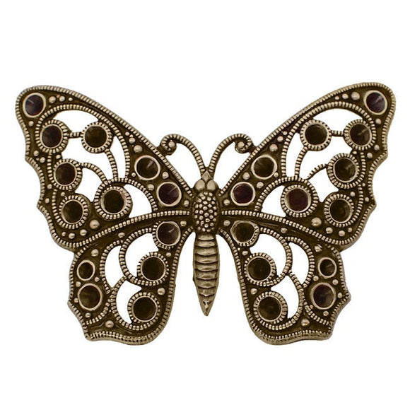 Large Butterfly Shaped Filigree Multi-Stone Chaton Setting Antiqued Brass Ox - Setting for Pointed Back Rhinestones - Nickel Free - 1 Piece