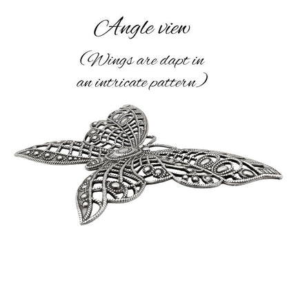 Large Butterfly Filigree with Lacy Wings - Rare - Antiqued Silver Ox - Intricate Detail Dapt Wings - 1 Piece - High Quality European Brass