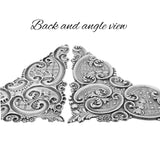 Large Corner Stampings - Antiqued Silver Ox - Art Nouveau Floral Flourish Trellis Scrapbooking Corner Victorian Style - Nickel Free USA Made