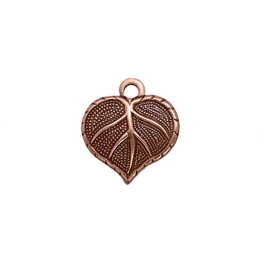 Heart Shaped Leaf Charms - Antiqued Copper Ox Plated Brass