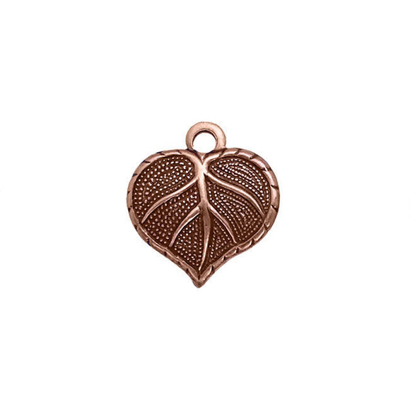 Heart Shaped Leaf Charms - Antiqued Copper Ox Plated Brass