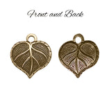 Heart Shaped Leaf Charms - Antiqued Brass Ox