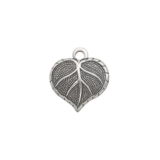 Heart Shaped Leaf Charms - Antiqued Silver Ox Plated Brass