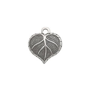 Heart Shaped Leaf Charms - Antiqued Silver Ox Plated Brass
