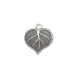 Heart Shaped Leaf Charms - Antiqued Silver Ox Plated Brass