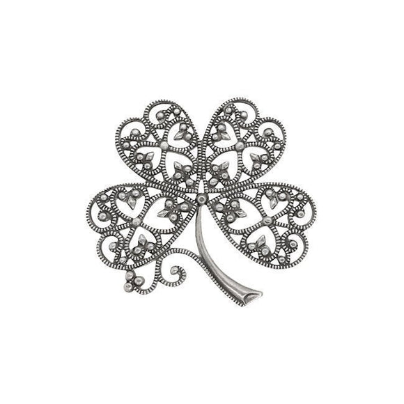 Large Four Leaf Clover Filigree - Antique Silver Ox Stampings - Intricate Detail Nickel Free - 1 Piece - High Quality Vintage European Brass