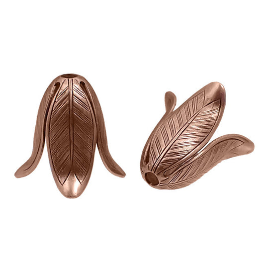 Large Flower Caps - 2 Pieces - Antiqued Copper Ox Plated Brass - Tall 3D Flower Stampings Made in the USA - Vintage Style Jewelry Supplies