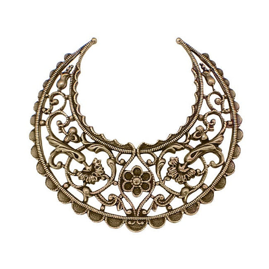 Large Lacy Floral Hoop Filigree - Antiqued Brass Ox - Intricate Flourish Details - Nickel Free - 1 Piece - High Quality European Brass