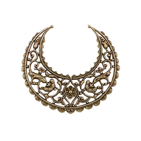 Medium Lacy Floral Hoop Filigree - Antiqued Brass Ox - Intricate Flourish Details - Nickel Free - 1 Piece - High Quality European Brass