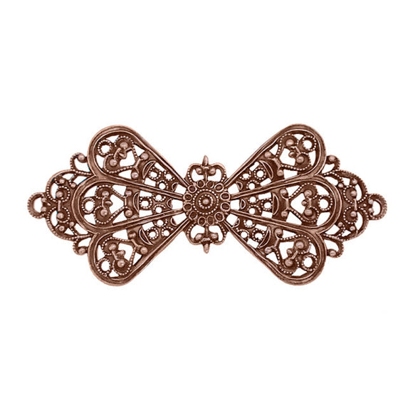 Lacy Victorian Bow Filigree - Antiqued Copper Ox Connectors - Intricate Detail Nickel Free - 1 Piece - High Quality Vintage European Brass